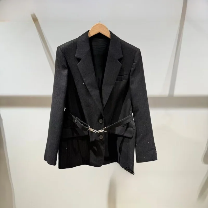 

Faionable ort Chain oulder Pad Jaet с бриллиантовыми украшениями, осень-зима, Новое поступление, женская верхняя одежда для поездок на работу