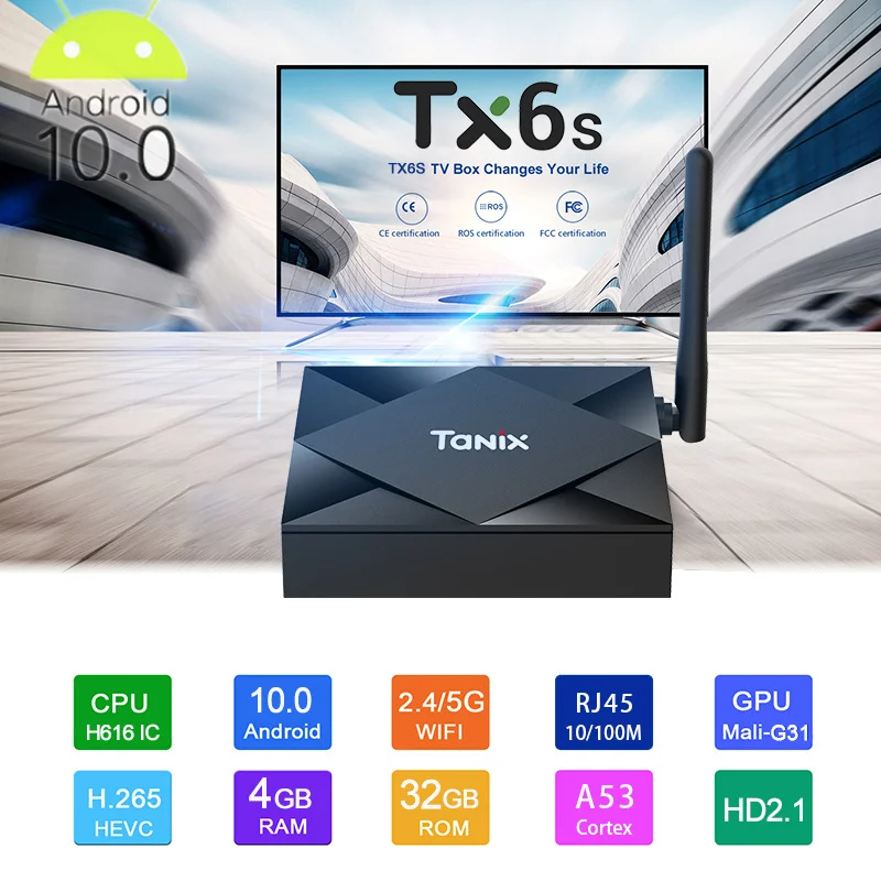 

Tanix Tx6s Android 10 Smart Tv Box 4GB 64GB Allwinner H616 Quad Core 4k 2.4g 5g Wifi BT4.0 Youtube Media player Set Top Box