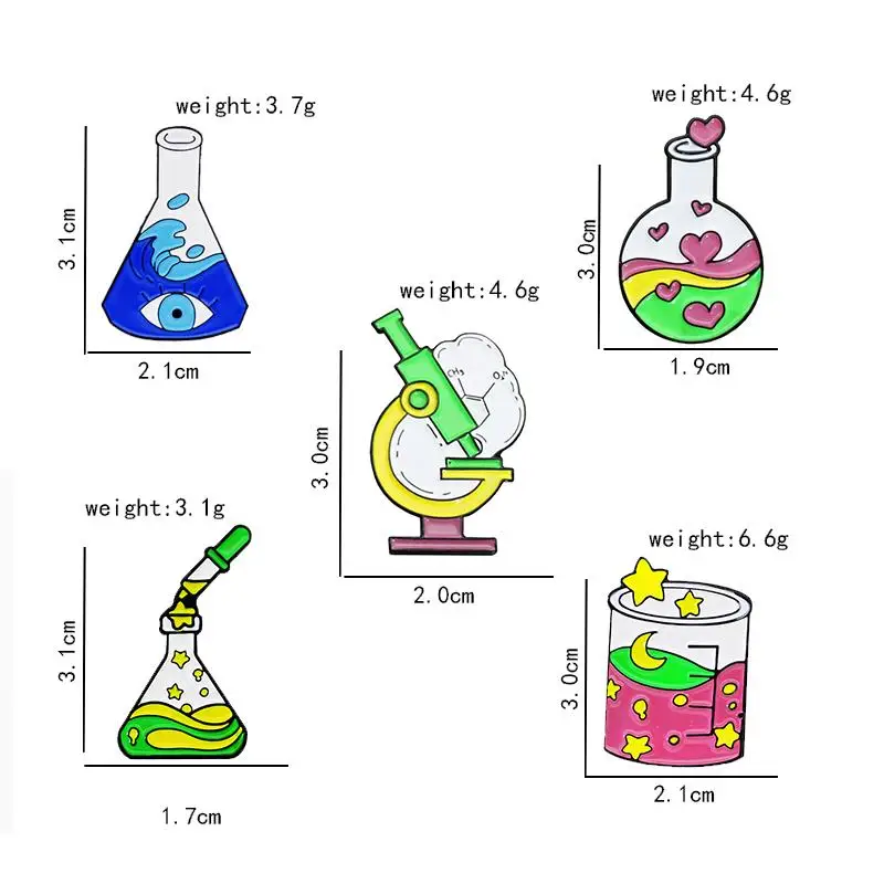 Pin warna mikroskop eksperimental botol tabung tes gelas kimia bros Sains kerah Untuk Teman perhiasan percobaan kimia Enamel