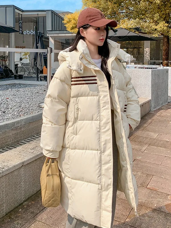 

Женское пуховое хлопковое пальто Jaet Winter Thi, теплое длинное пальто выше колена в Корейском стиле, свободная посадка из полиэфирного волокна, застежка-молния, чистая C...