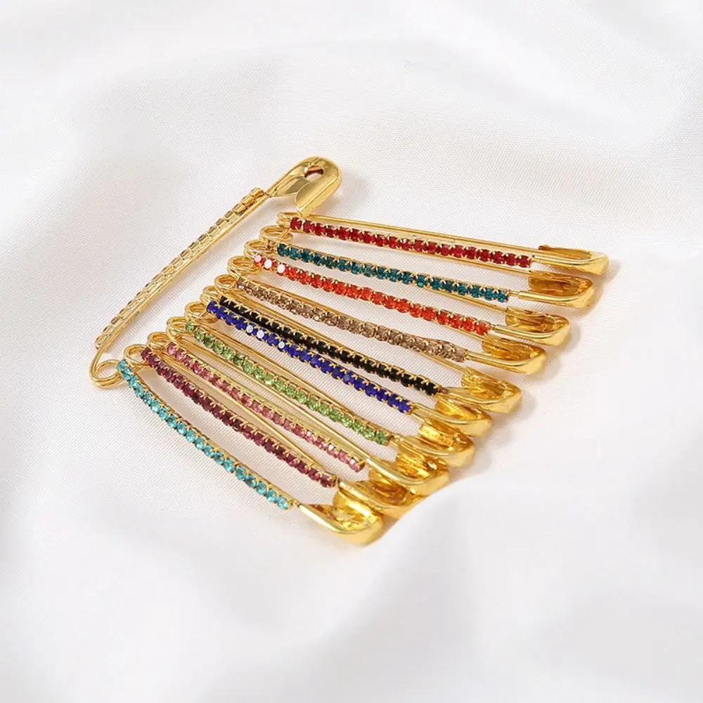 Silver Tone Pins Rhinestone Safety Pins Lapel Collar Sweater Pins Clothing Accessory Sweater Shawl Brooches Golden