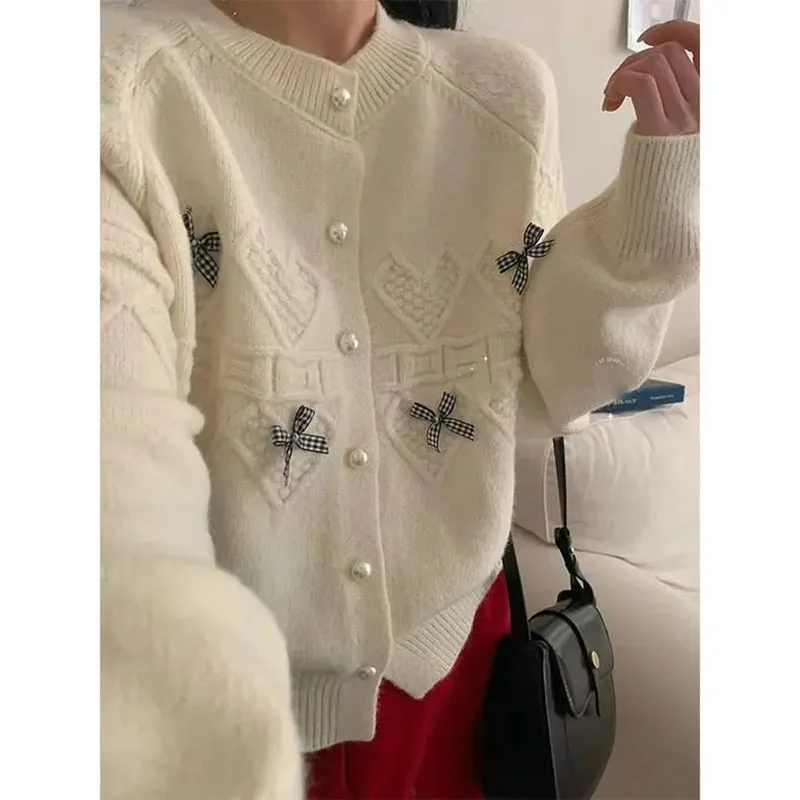 

Вязаный кардиган для женщин, осень-зима, новый универсальный модный бант, мягкий восковой маленький ароматный ветровой бант, удобный мягкий свитер, пальто