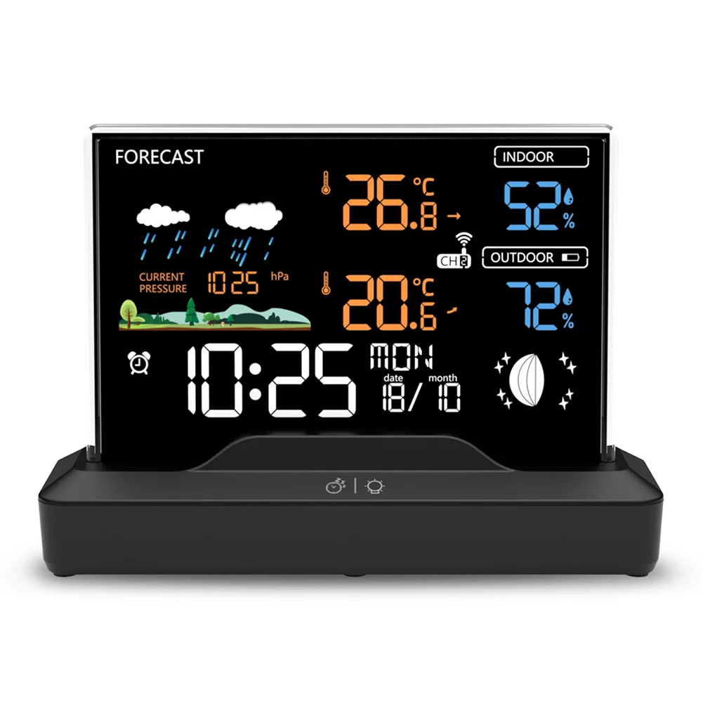 

RF Wireless Weather Station with Alarm Clock Color Display for Indoor Outdoor Thermometer Hygrometer Monitoring