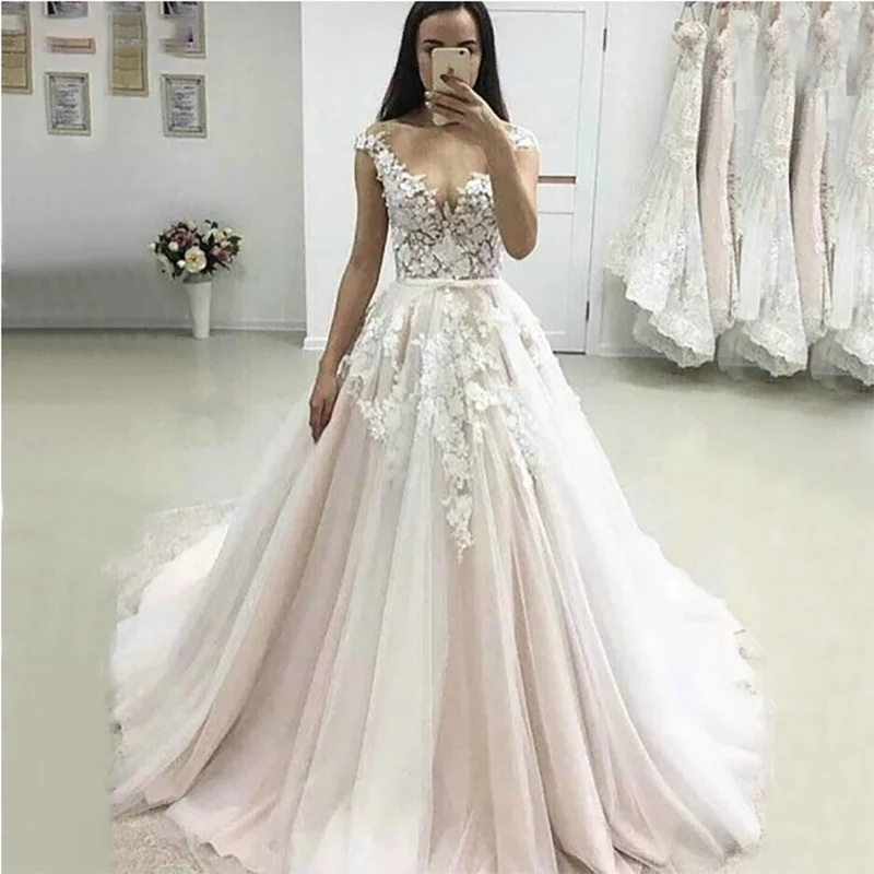 Vestido De Noiva Plus Size Wedding Dresses 2022 Tulle Boho with Lace Appliques Beach Bridal Gowns Robe De Mariee