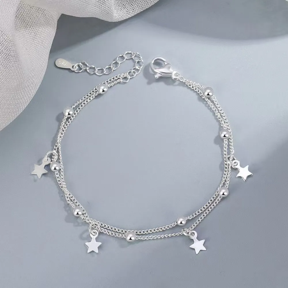 Schöne 925 Sterling Silber Sternkette Armbänder Mode süßes Geschenk Schmuck Charms für Männer Frauen Dame Hochzeit 18 + 5 cm