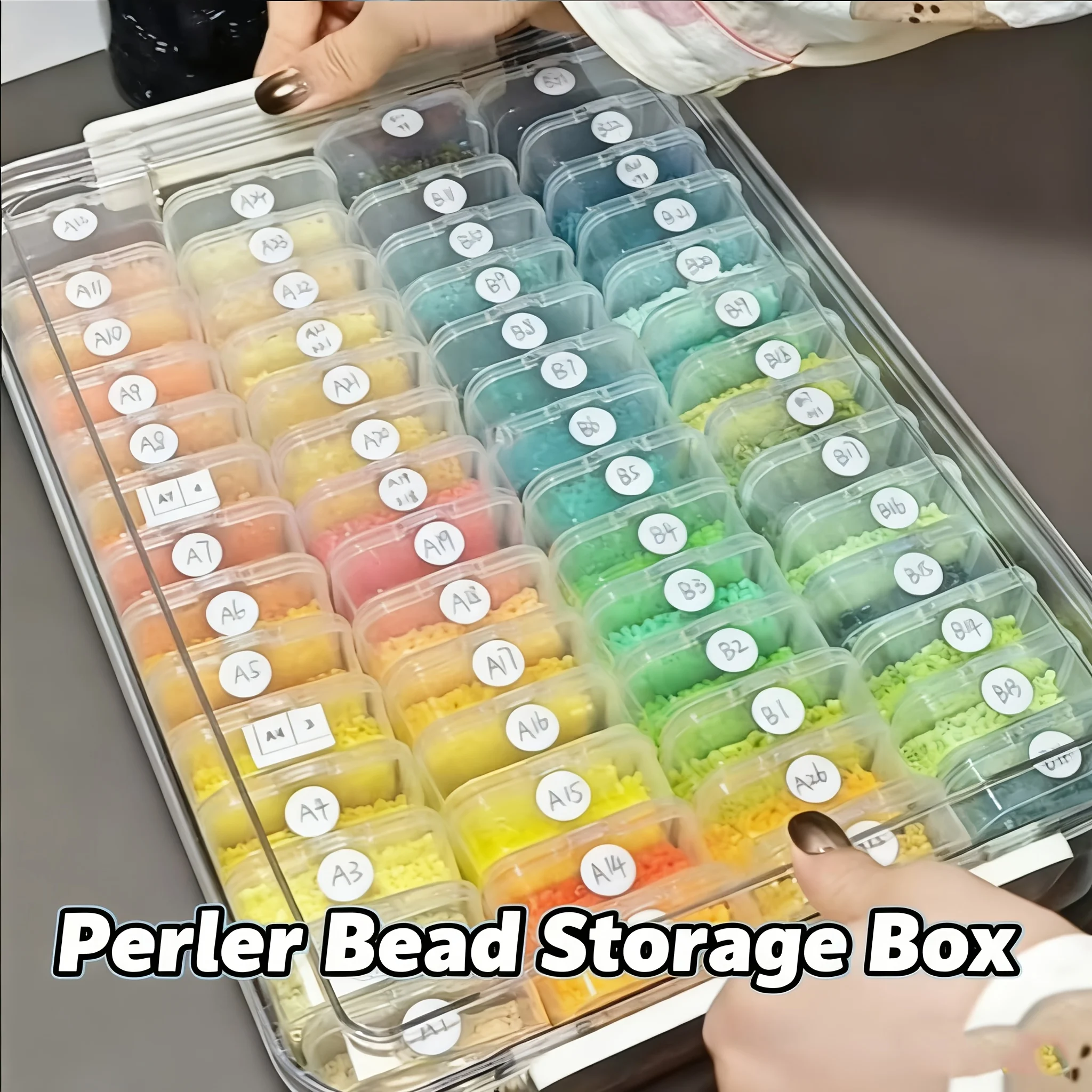 Large Perler Beads Storage Box with Labeled Compartments & Color-Coded Sections - Transparent Pet Plastic Case for DIY Crafts, B