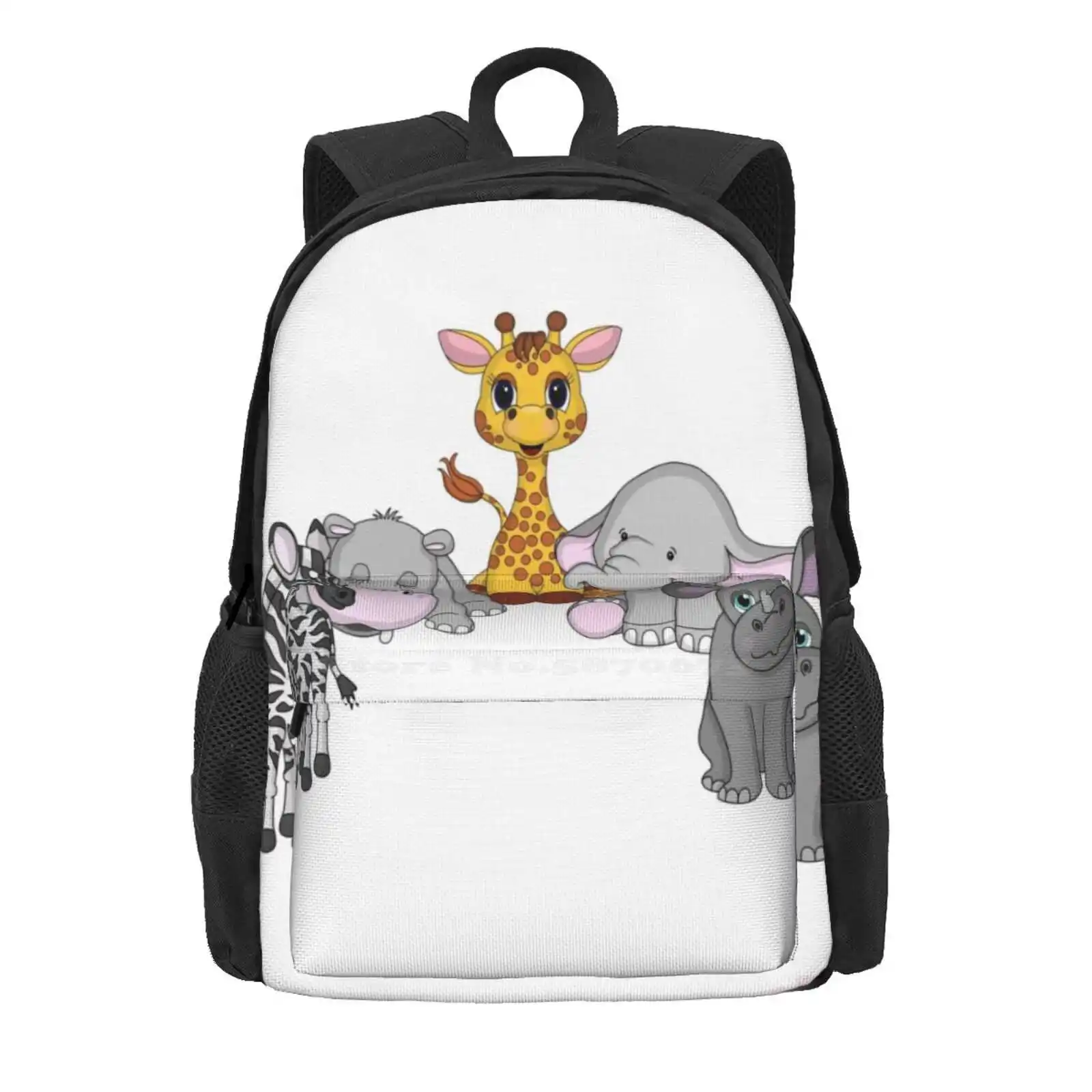 Animal Friends Hot Sale Schoolbag Backpack Fashion Bags Animal Mammal Pachyderm Elephant Giraffe Zebra Rhinoceros Africa Zoo