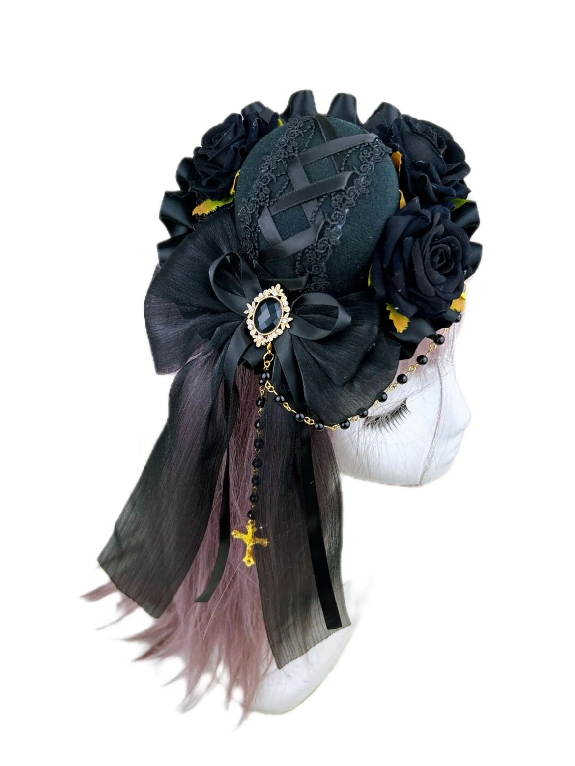 Lolita Top Hat Hair Accessories Lolita Gothic Dark Style Rose Retro Court Gorgeous Hat Barrettes