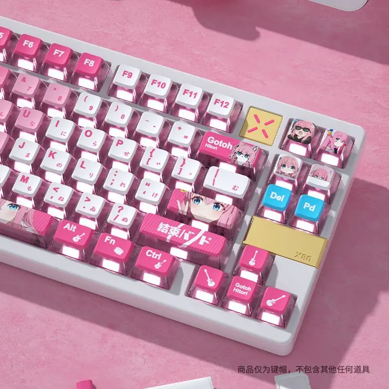 122 klawisze Bocchi The Rock Gotoh Hitori Theme Cute Four Sided Transparent Pudding Keycaps OEM High PBT Heat Sublimation Keycaps — zdjęcie produktu 3