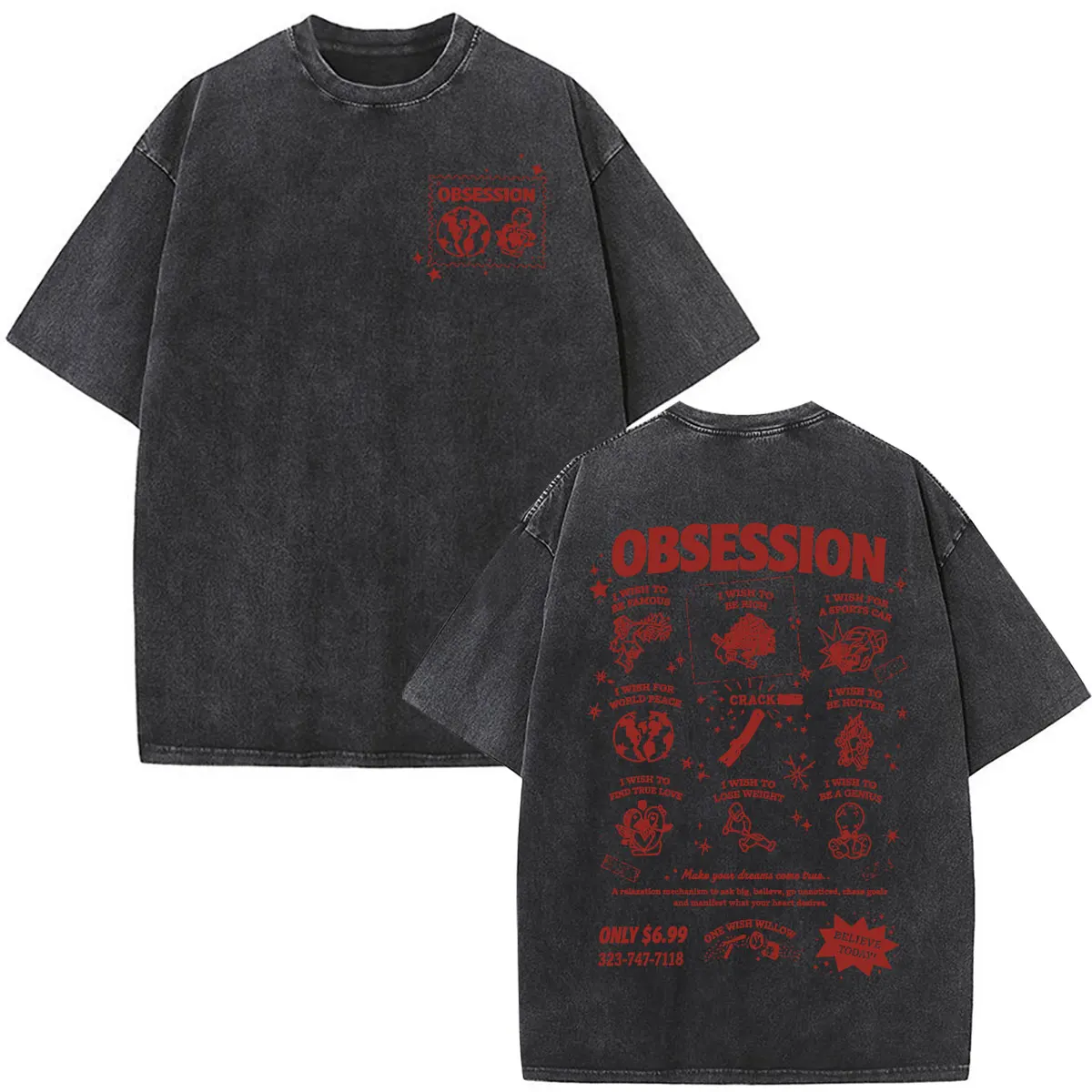 Movie Obsession One Wish Willow Merch Vintage Washed T Shirts Men Clothing Gothic Casual Cotton Oversized Short Sleeve T-shirts