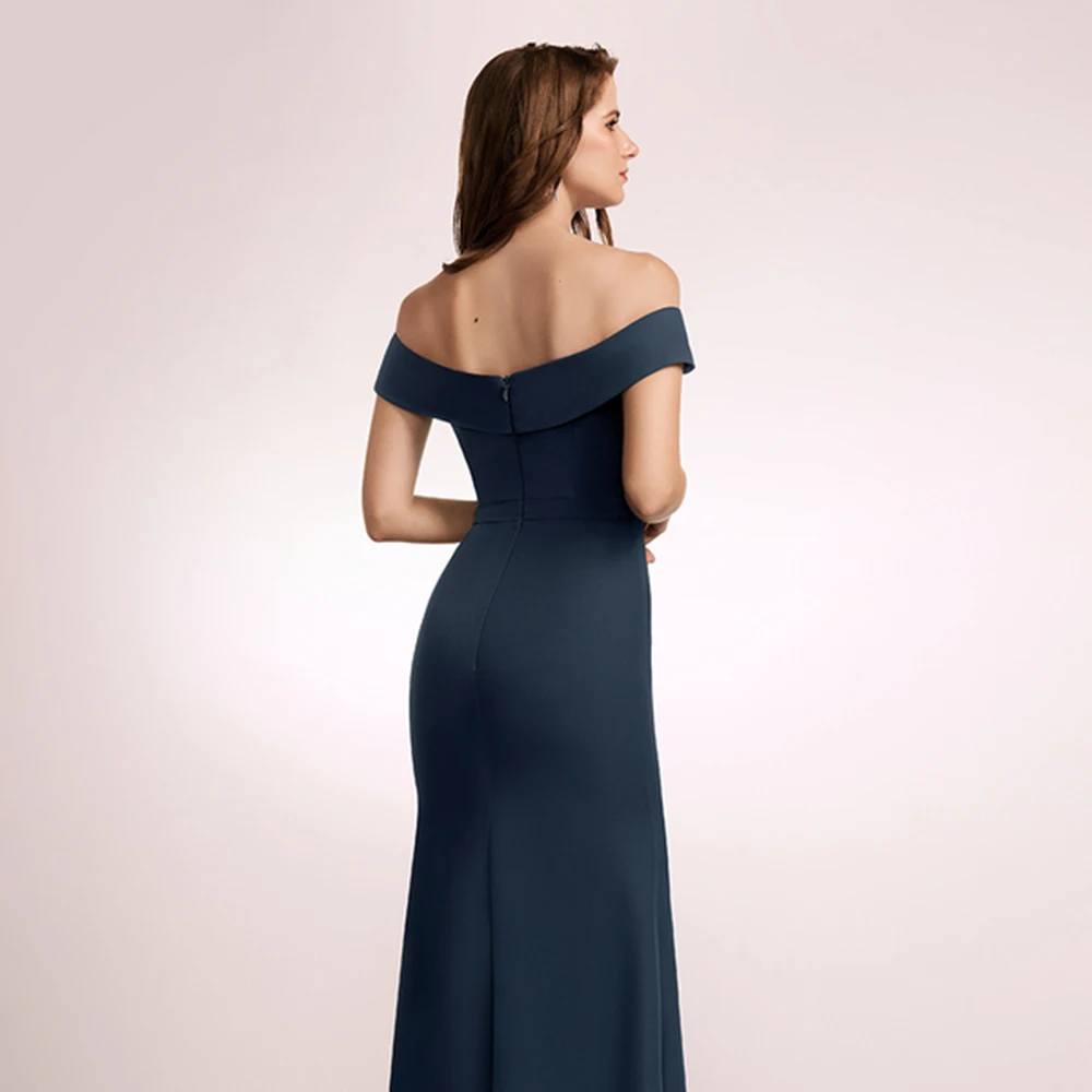 Vestidos de dama de honor personalizados con hombros descubiertos, vestido de fiesta de gasa con abertura larga, volantes simples, espalda descubierta, largo hasta el suelo, talla grande