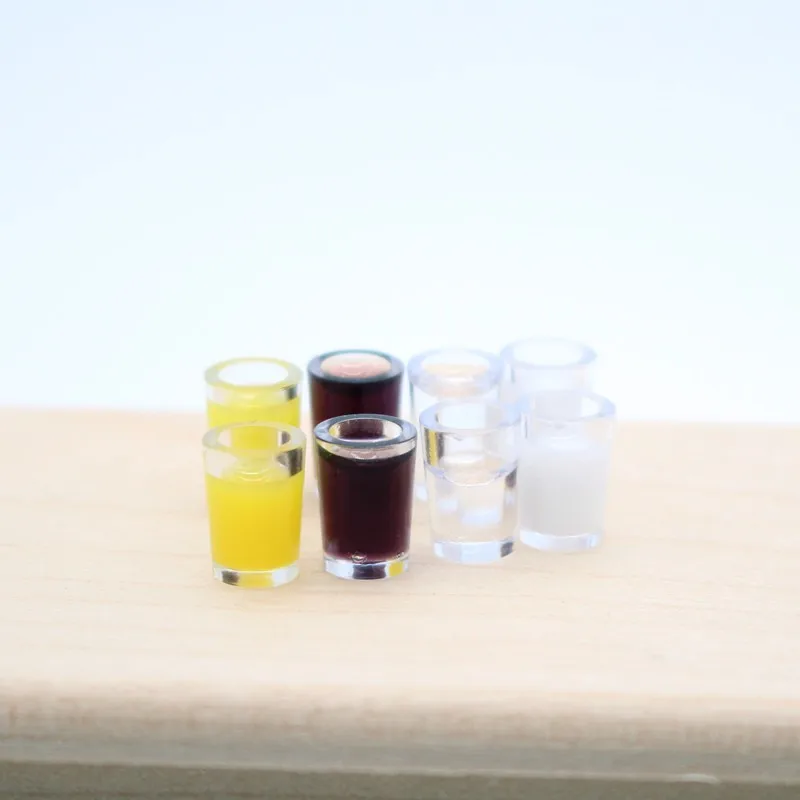 5Pcs Resin Dollhouse Miniature Bottles Mini Juice Water Milk Glass Cup Model Simulation Drinking Decor Furniture Craft Ornaments