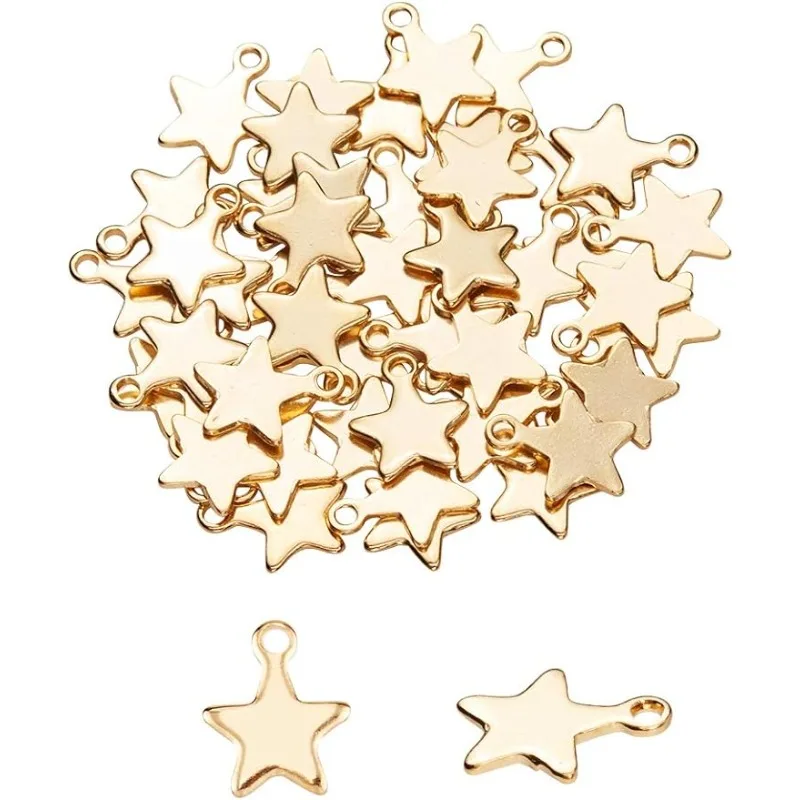 50pcs Golden Star Shape Pendants 304 Stainless Steel Charms 1.2mm Small Hole Pendant Metal Material Charm for DIY Bracelet