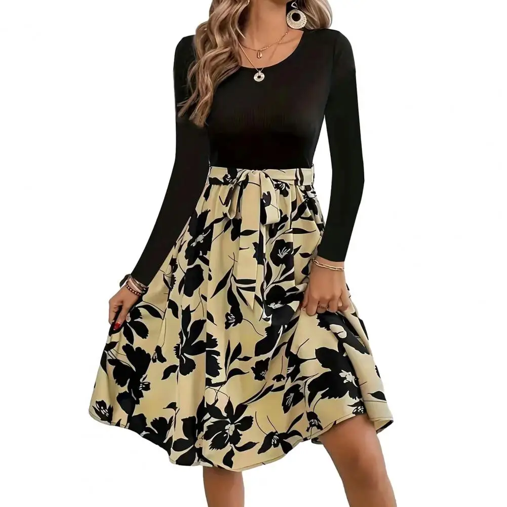 

Flattering Long-sleeved Dress Elegant Floral A-line Dress Stylish Long Sleeve Dress for Women