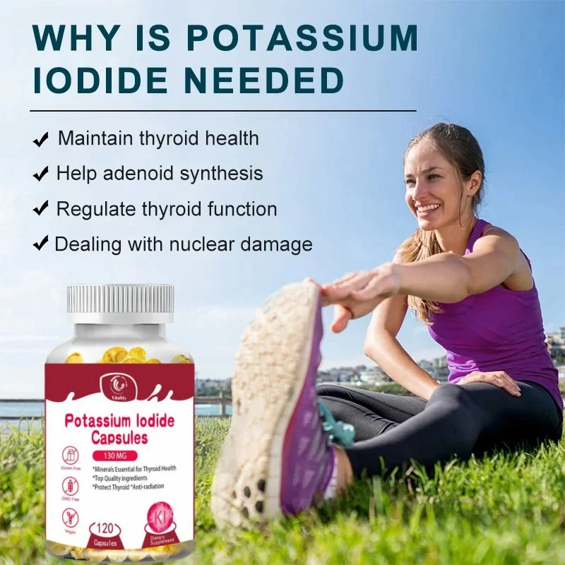 Vitality-Capsules d'iodure de potassium pastel, iode stable, 130 mcg par jour, supplément de support thyroïdien