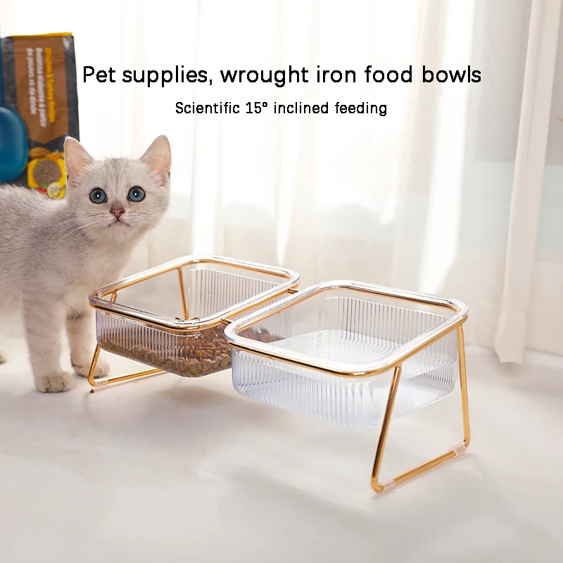 Pet Bowl Transparent High Foot Cat Bowl Drink Water Cat Food With Stand Raised Water Feeder Dog Bowl Supplies