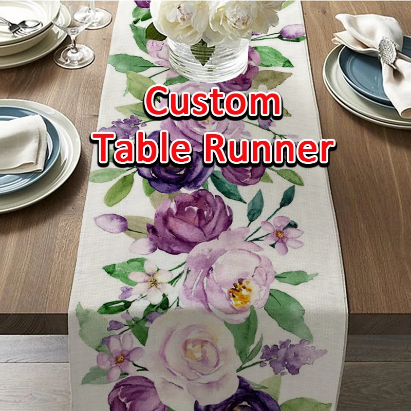 

custom personalized flower pattern Table Runner with Logo picture, personalized table runner for Party decoration, 72inch*13inch
