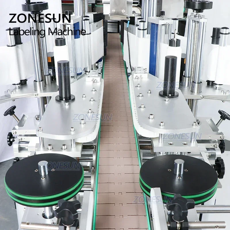 Zonesun ZS-TB300Z máquina automática de rotulagem de garrafas de uso duplo, adesivo de garrafa redonda e quadrada, aplicador de etiquetas de lados duplos