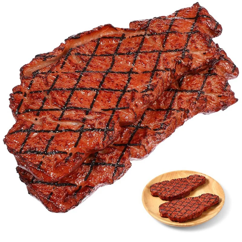 2Piece Simulation Steak Models Cooked Roast Beef Meat Home Kitchen Market Display Photography Props Artificial PVC Steak