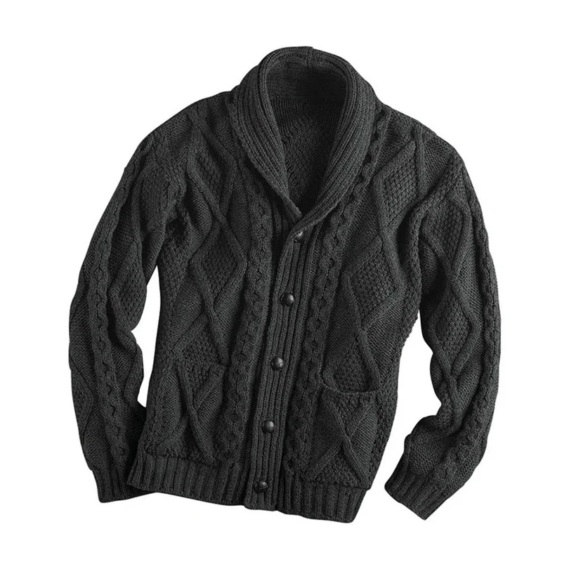

Autumn Winter Sweater Men's European and American fashion Long Sleeve Turn-down Collar Tops Coat Knitted Cardigan