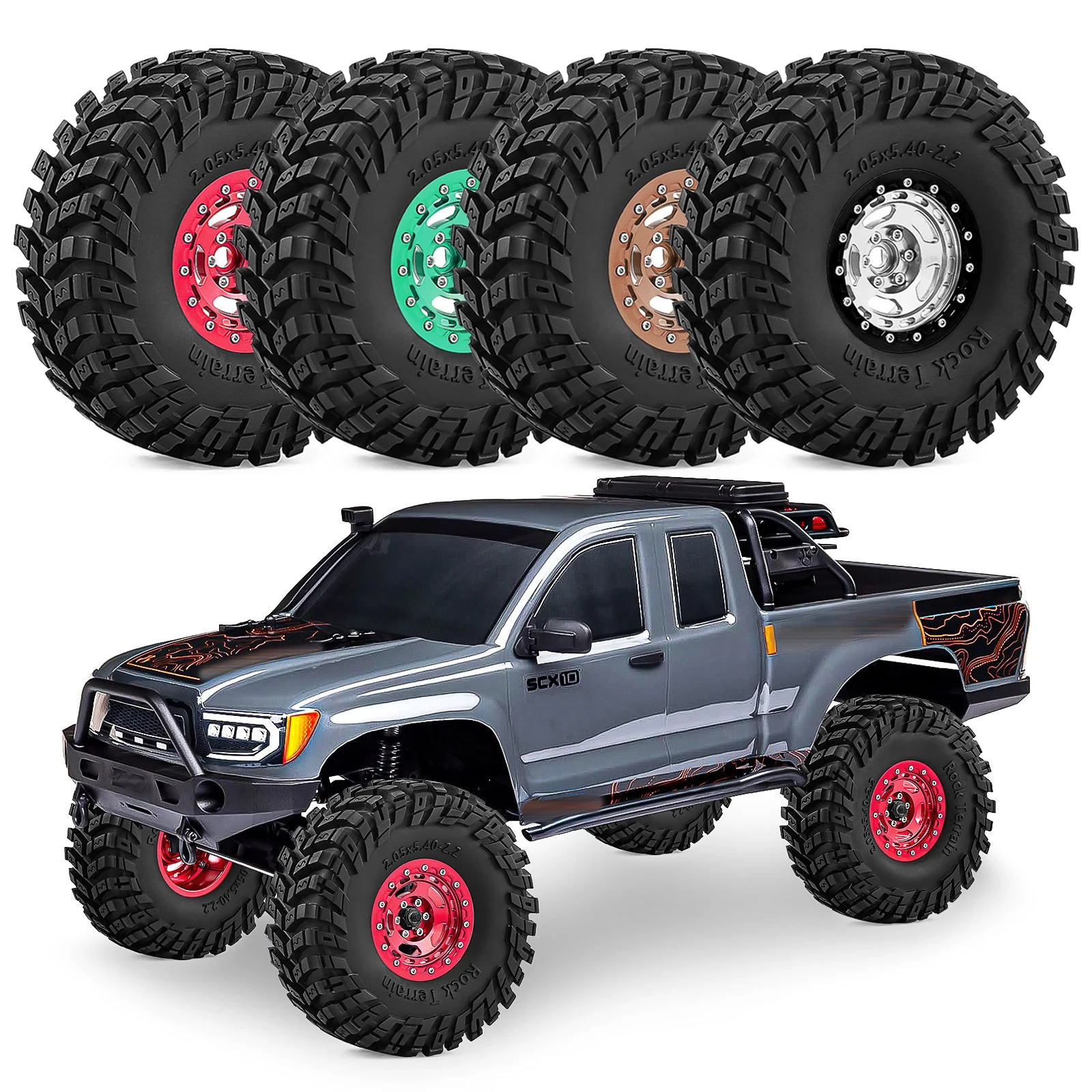 

4pcs 2.2 inch Aluminum Beadlock Wheel Hub & Tire for 1/10 Axial SCX10 II III TRX4 TRX6 D90 GEN7/8 MJX H8H YK4083 RC Crawler Car