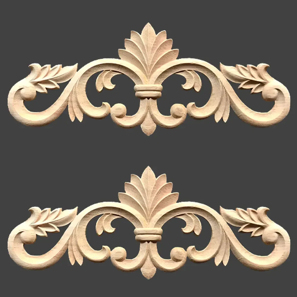 2pcs Wood Carved Decal Corner Frame Furniture Woodcarving Decorative Unpainted Wooden Figurines Craft Long Applique Decoration