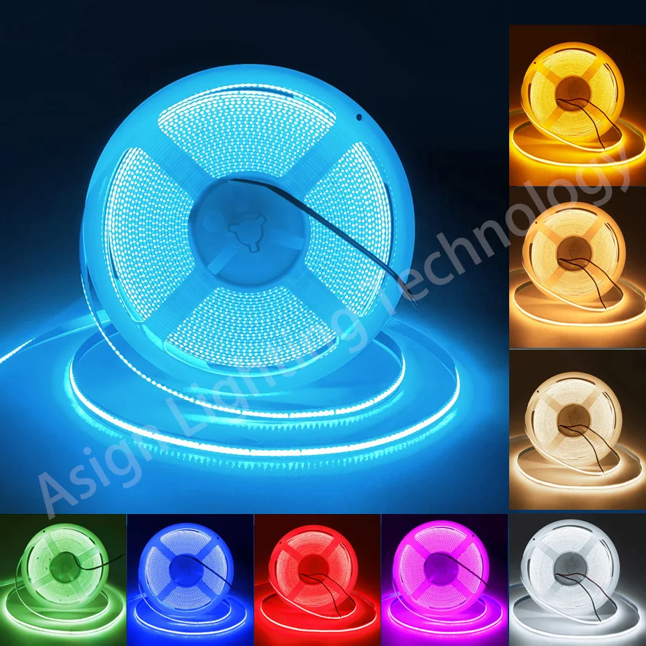 Bande lumineuse LED COB 24V, 320 diodes/M, Flexible, haute densité, 3000K-6500K, bleu glacé/rouge/vert/rose, pour la décoration de la chambre