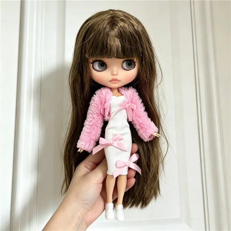 For Blythe Doll Outfit Clothes Luxury Checkered Coat Dress Set Sweet Princess Bowknot Skirt Clothing For Barbies OB24 Small 1/6