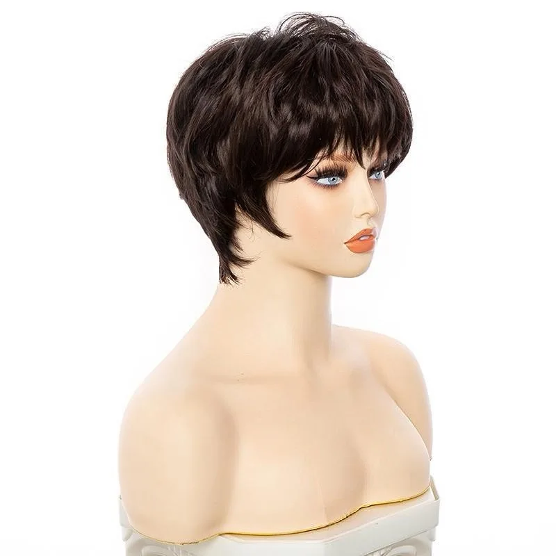Silver Gray Short Pixie Synthetic Wig Women Natural Layered Hair Heat Resistant Wig Daily Halloween Christmas Party Costume Wigs
