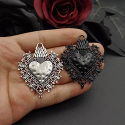 54*44mm1pc Large Boho Filigree Heart Matt Charms Pendants for DIY Necklace Jewelry Making Accessories Enameled Sacred Heart