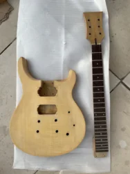 Semi-finished Electric Guitar Kit, Neck and Body Flamed Maple, DIY Part, Real Photo, White Blank Guitar, 1 Set