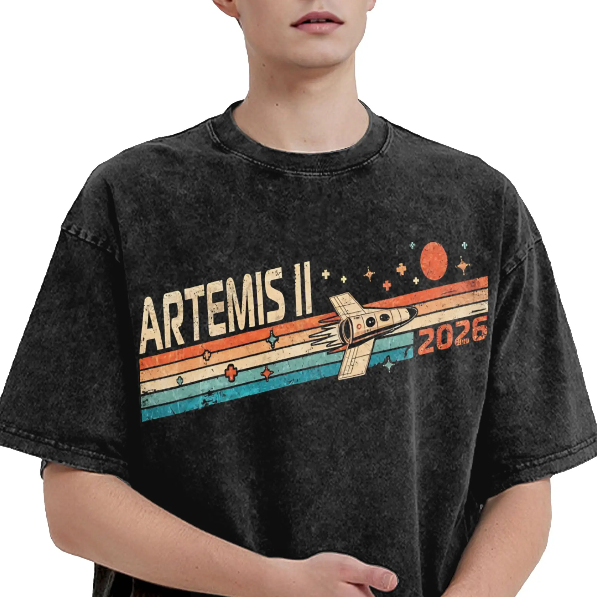 Artemis Mission To The Moon 2026 Artemis 2  T Shirt Hip Hop Washed Short Sleeve Street T-Shirts  Retro for Men Women Streetwear