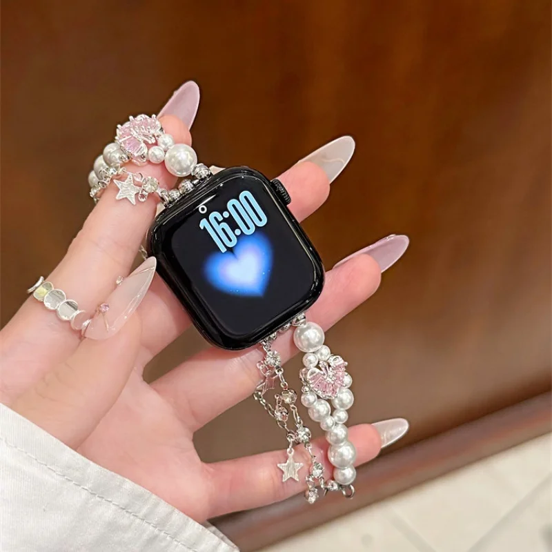 Niche bead bracelet strap suitable for Apple iWatch strap 38mm 40mm 41mm 42mm 44mm 45mm 49mm fashionable strap