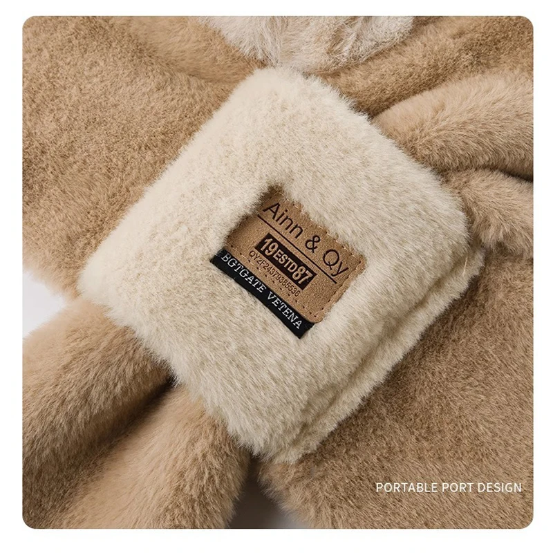 Hat Scarf One Woman Winter All Cute Fluffy Hat Warm Winter Thickened Anti-Freeze Windproof Hooded Bib