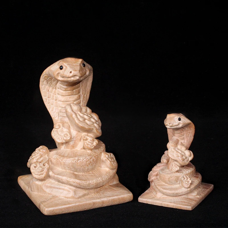 Mahogany Snake Ornament Solid Wood Carving Primary Color Twelve Zodiac Wooden Home Ornament Gift To Friends