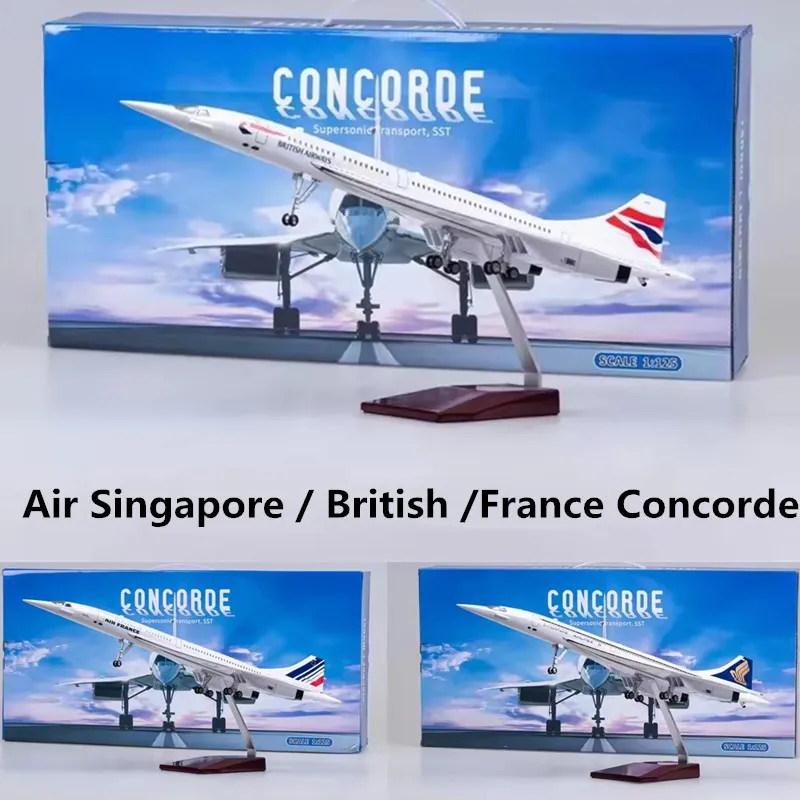 2025 ใหม่ 1:125 Scale รุ่น Air Singapore/Air British/Air France Airlines Concorde เครื่องบินแอร์เวย์ล้อและไฟ