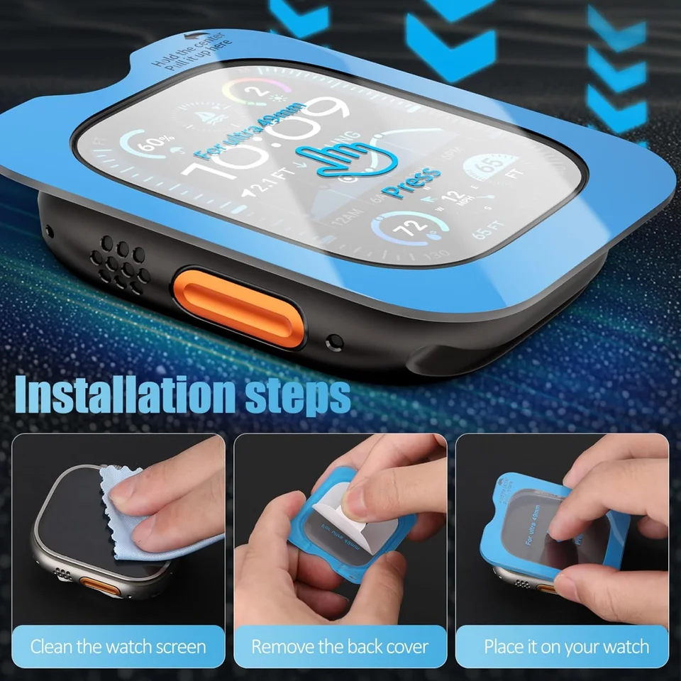 Película de Vidrio Templado Pegado Rápido para Apple Watch Ultra 3/2/1 49mm Fácil de Instalar Película Protectora de Pantalla de Vidrio Ultra 3-2-1 49mm 4
