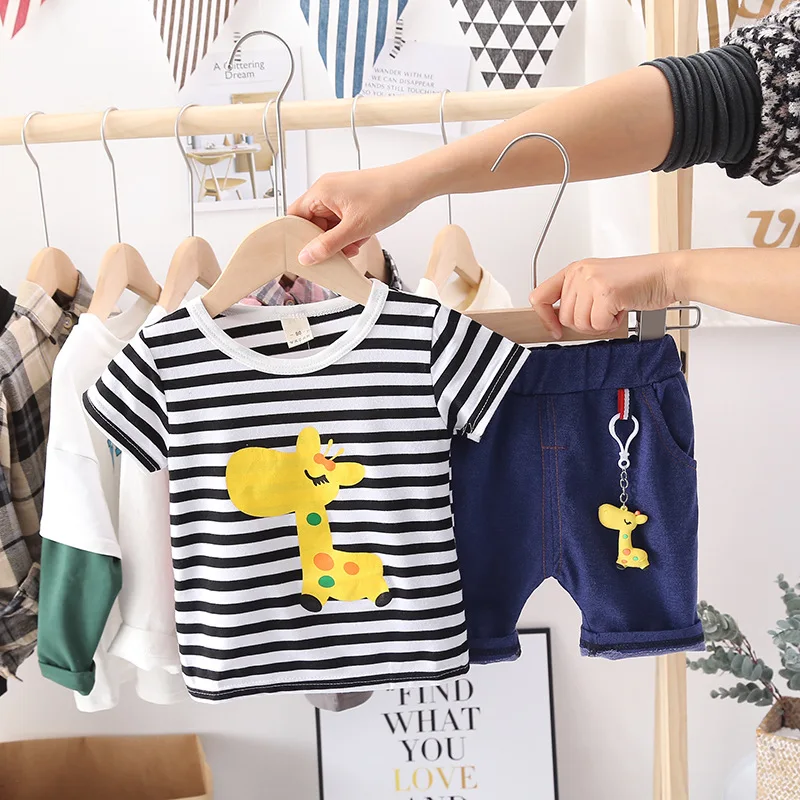 striped Children's T-shirt short-sleeves clothing suits casual Cartoon baby boys clothes summer fashion