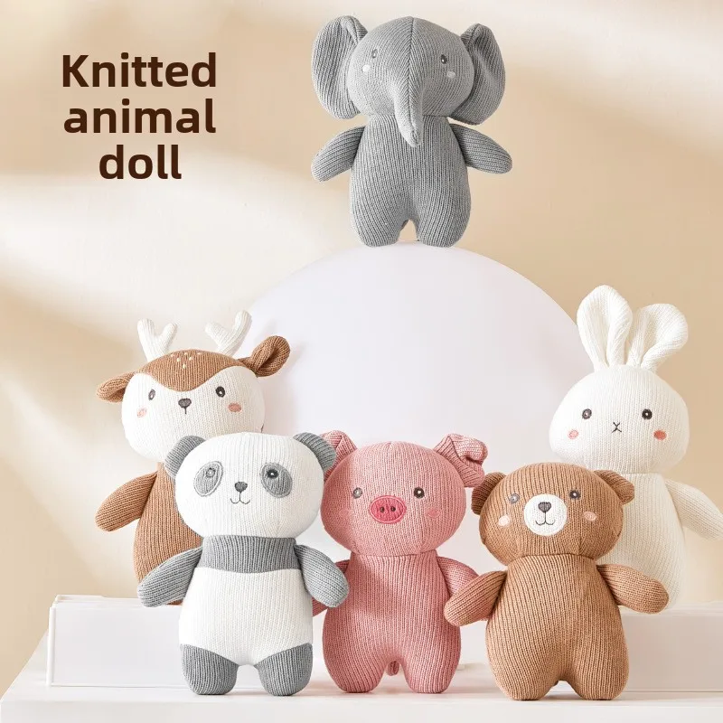 

Rabbit, Elephant, and Bear Plush Toys Adorable Baby Comfort Dolls 100% Cotton Yarn Knit High-Quality Children's Birthday Gifts