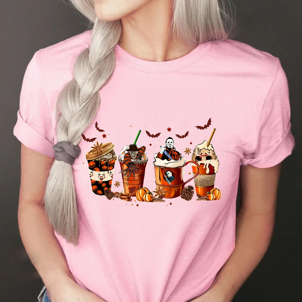 Skeleton Coffee Cups T-shirt Skull Coffee Cup Women's Clothing Skeleton Halloween Shirts Halloween Coffee Lover Women's Clothing