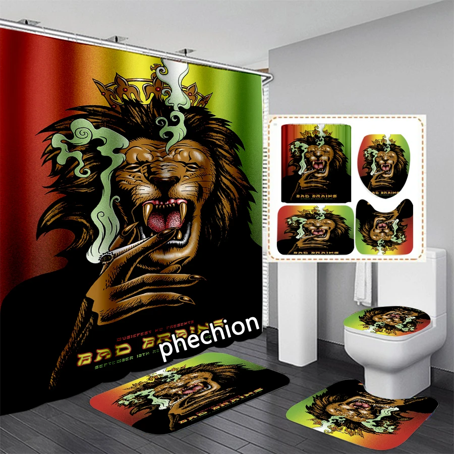 phechion Bad Brains 3D Print Shower Curtain Waterproof Bathroom Curtain Anti-slip Bath Mat Set Toilet Rugs VR334