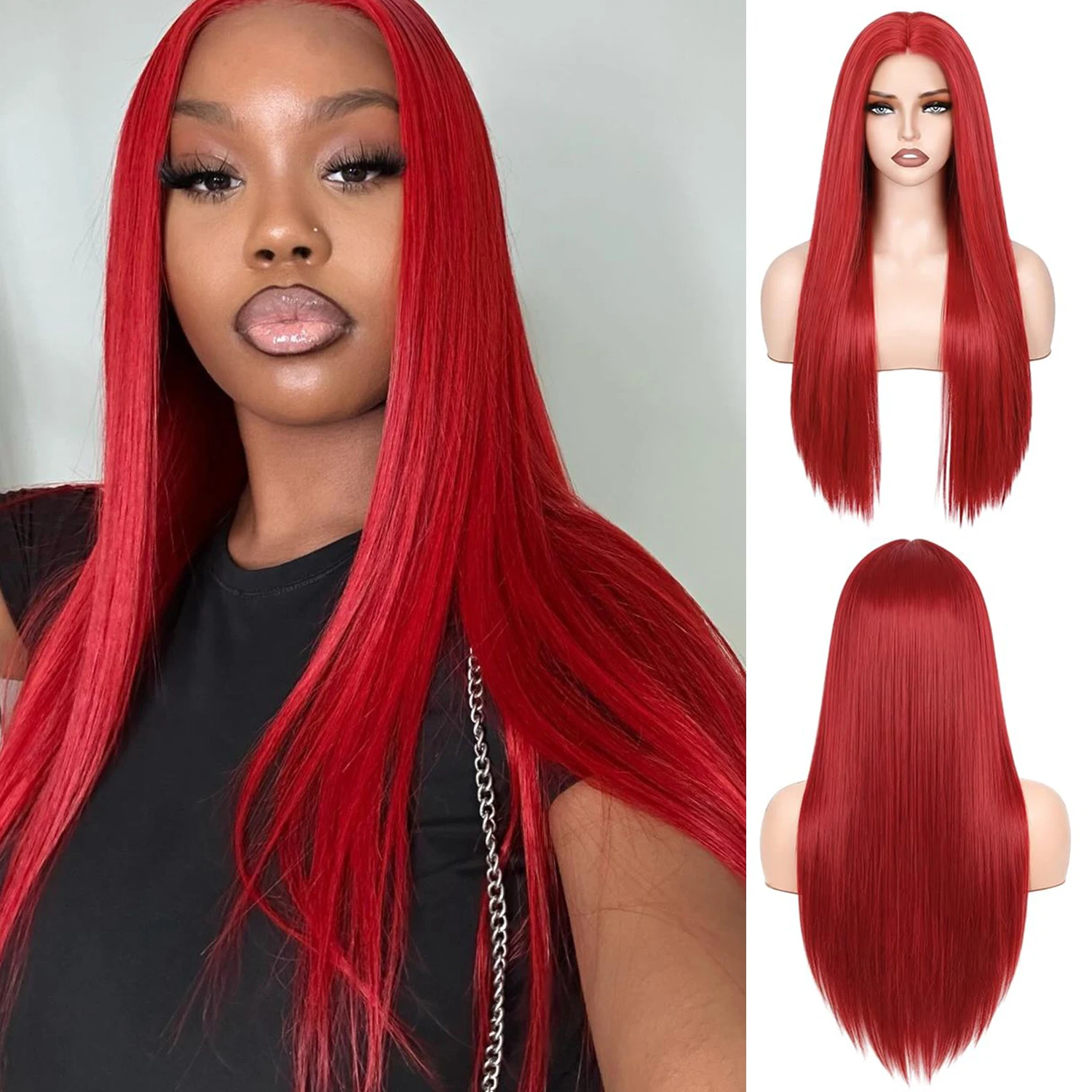 Red Sally Wig Sally Costume the Nightmare Before Christmas Long Straight Red Synthetic Wig Hair Wigs for Sally Costume Party