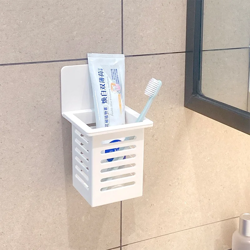 Wall Mounted Toothbrush Holder Bathroom Durable Storage Rack Toothpaste Self-adhesive Floating Cosmetics Organizer Shelves