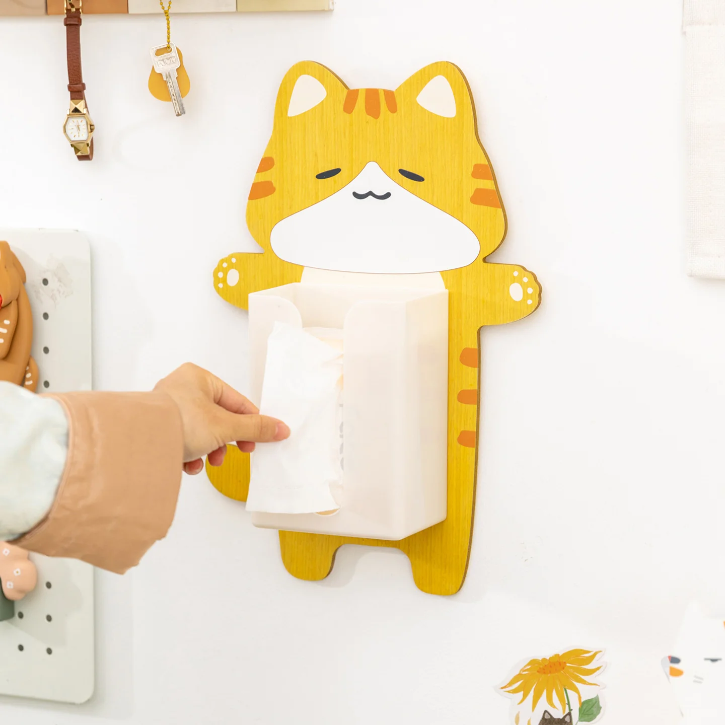 

Милый мультяшный настенный органайзер для салфеток в виде кошки, коробка для хранения бумаги и мелких предметов, декор для дома, ванной, кухни, подарки