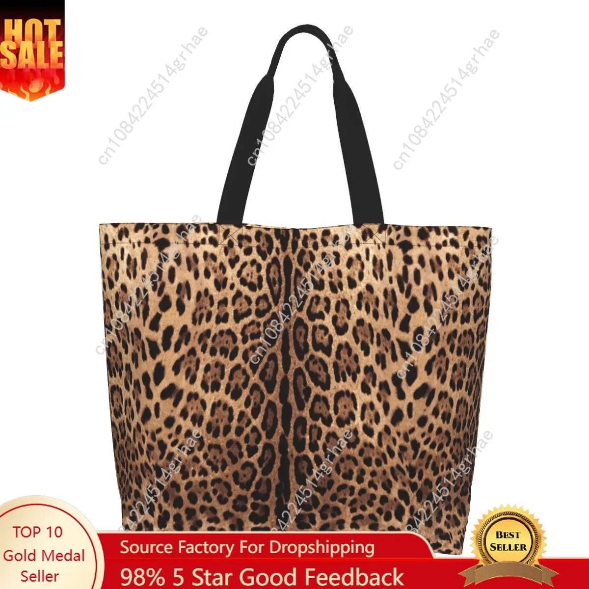Custom Cute Leopard Print Shopping Tote Bag Recycling Animal Skin Groceries Canvas Shoulder Shopper Bag
