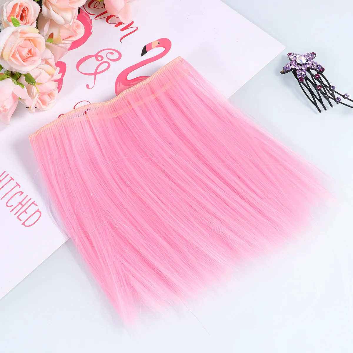 5 Pcs 15cm Heat Resistant Straight Hair Handcraft DIY Wigs Weft Hair Extensions (Wheat) diy straight hair