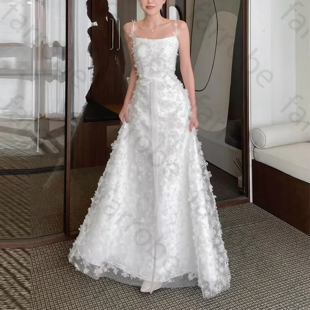 Customized Dreamy A Line Wedding Dresses Long Lace Floor Length Korea Photo shoot Strapless Formal Country Bridal Gowns