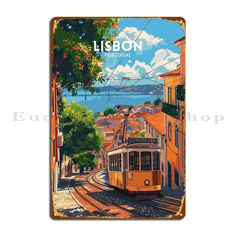 Lisbon Portugal Vintage Travel Art Metal Wall Sign  Perfect for Club Pub or Cinema Decor  Tin Sign Poster for Home  Office Wall