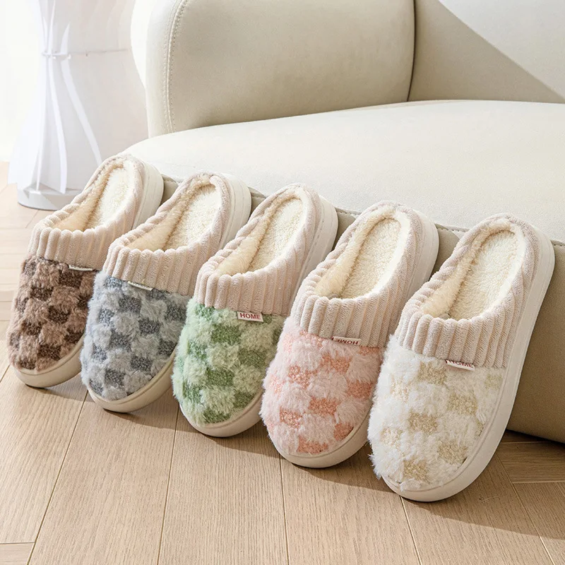 Autumn Winter Plush Slippers For Women Indoor Home Simple Warm Non-slip Slides Cozy Slip On Warm Shoes