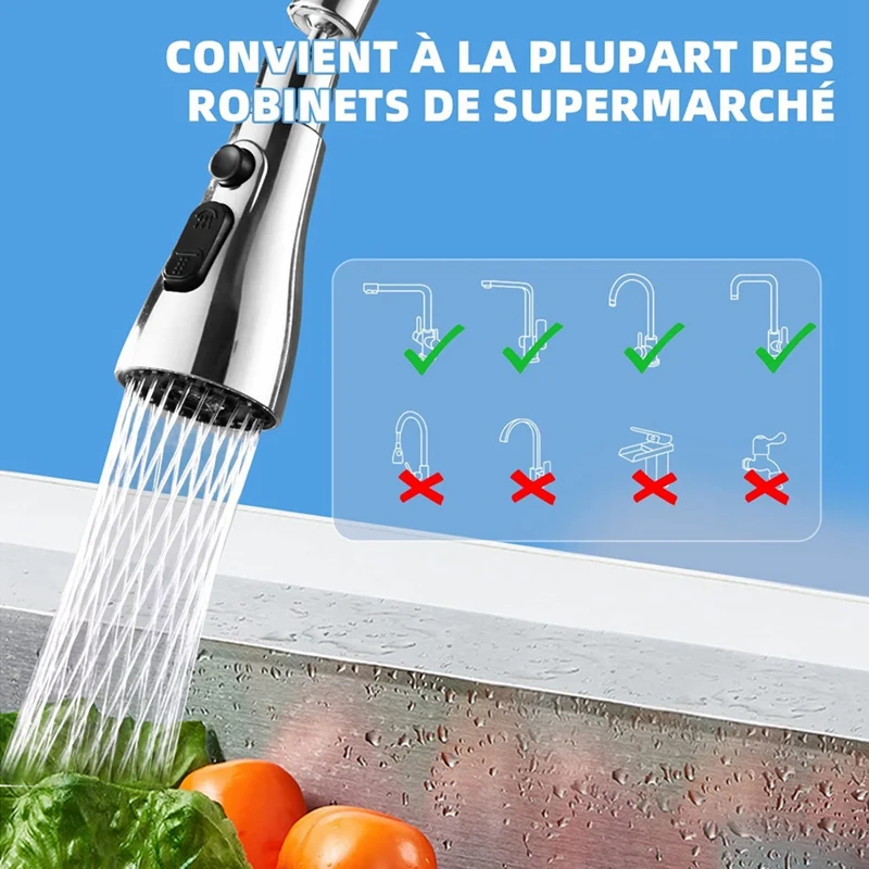 Aeratore per rubinetto, filtro gorgogliatore per rubinetto da cucina a 3 modalità con 2 adattatori (M22 e F24), rubinetto girevole a 360 gradi